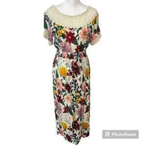 Philosophy Women Floral Maxi Dress Multi Color Lace Boat Neck Stretch Size S